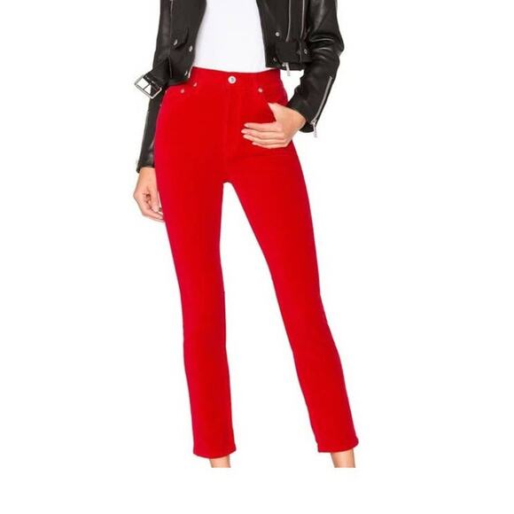 RE/DONE High Rise Ankle Crop Pants in Red Velvet Size 26 NWT - Picture 1 of 9